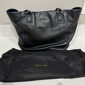 Vera Bradley Black Pebbled Leather Tote with Gold Hardware